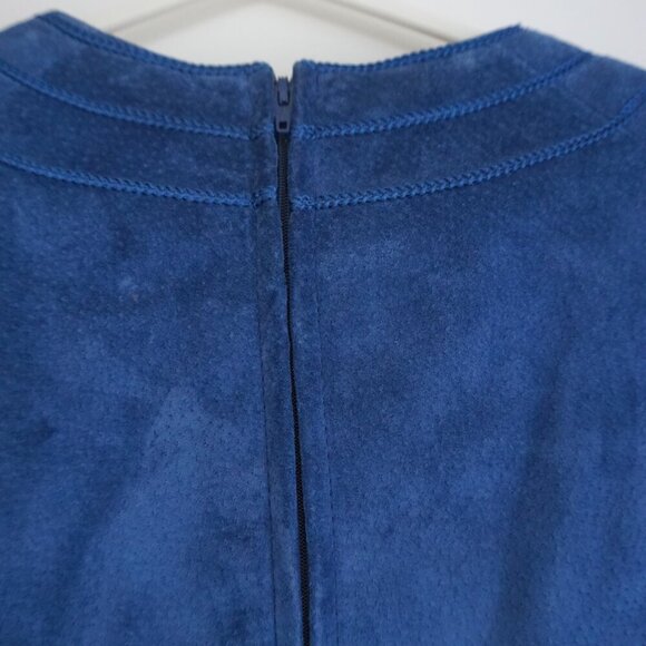 Vintage Danier Blue 100% Suede Leather Short Sleeve Midi Dress Large - Picture 13 of 13